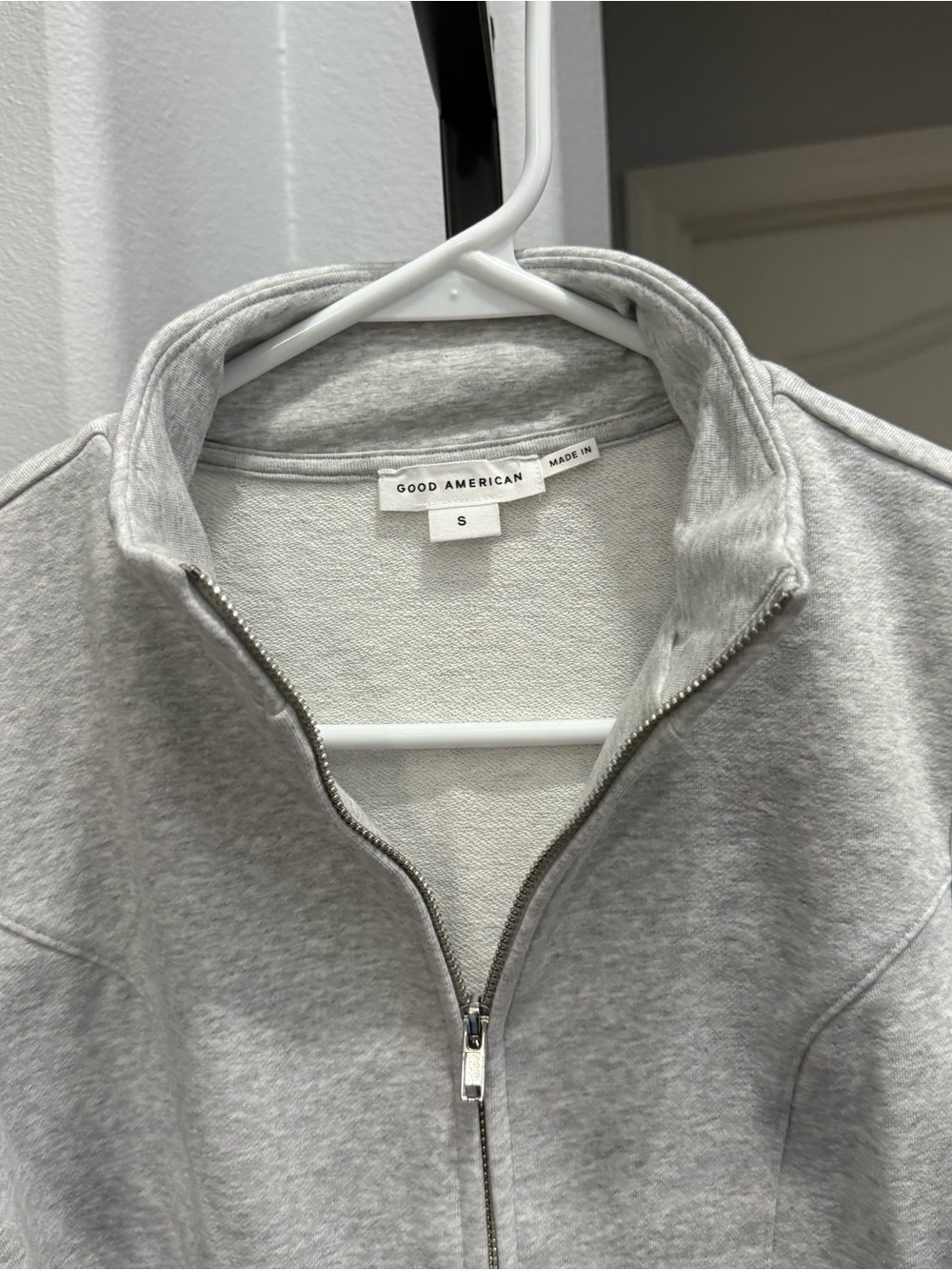 Good American Heather Grey Tracksuit Zip Up Mock Neck Fitted Jacket Size Small - Picture 2 of 6